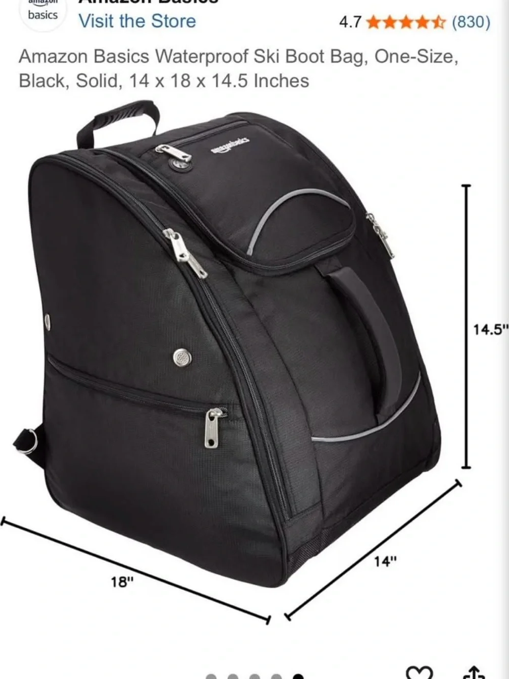Black Amazon Ski Boot Travel Backpack